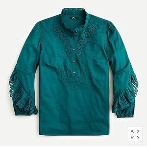 NWT - J Crew Ruffle Sleeve Top w/ Embroidered Eye